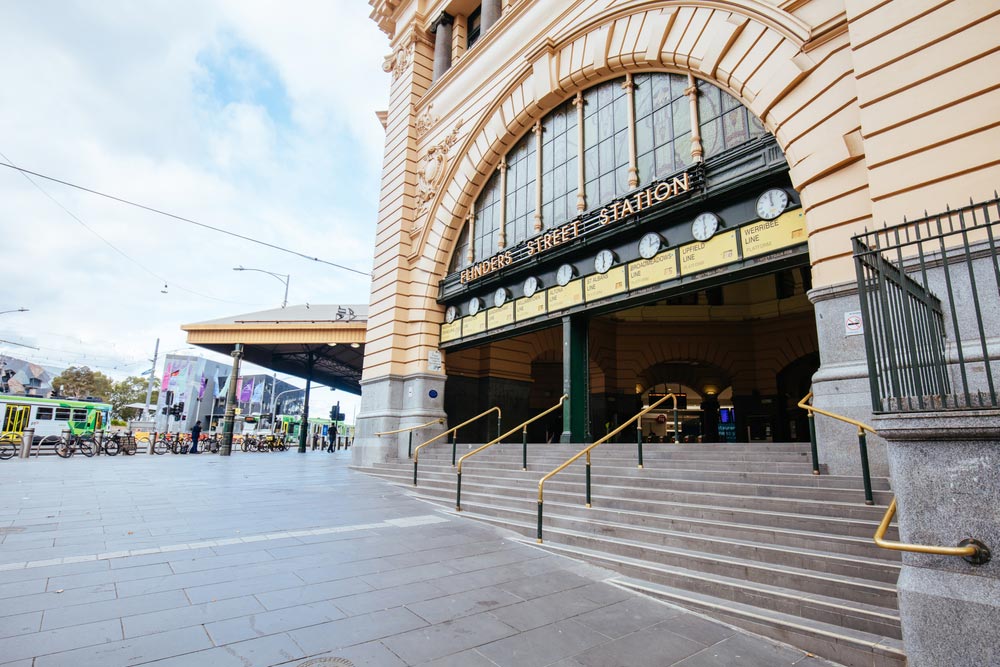 Empty streets outside Flinders Street Station