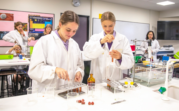 Senior school girls in a science lab