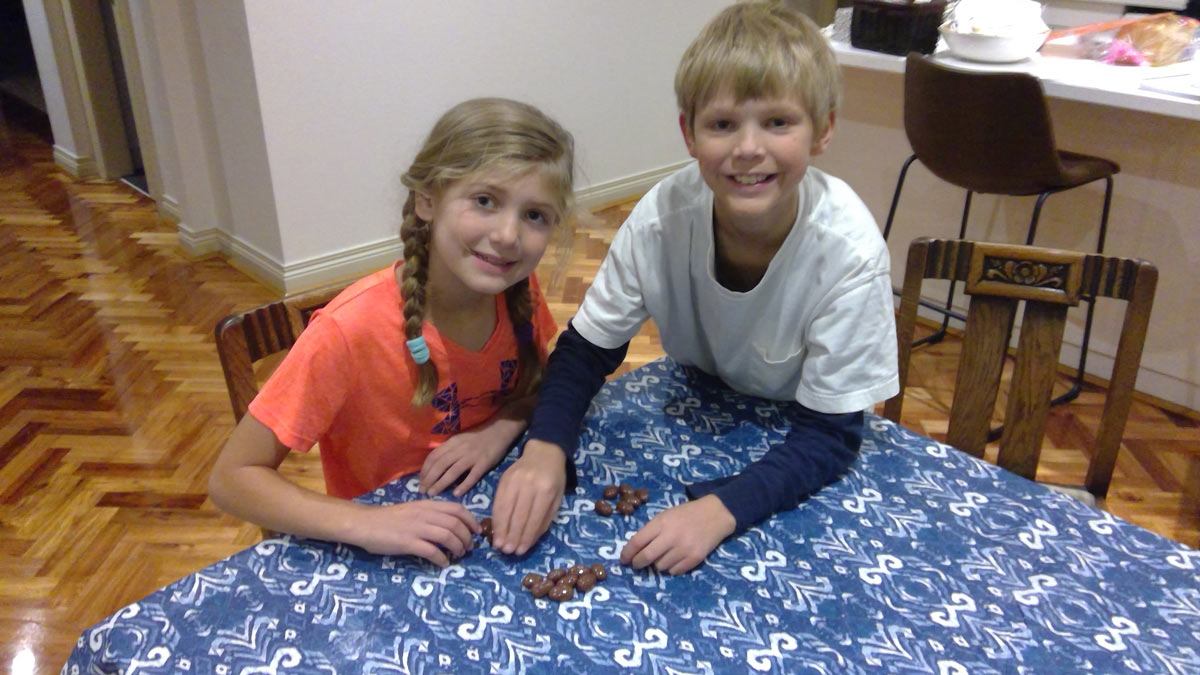 Siblings playing a fractions-based game