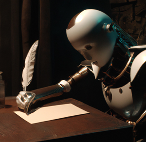 Robot writing at pen and paper