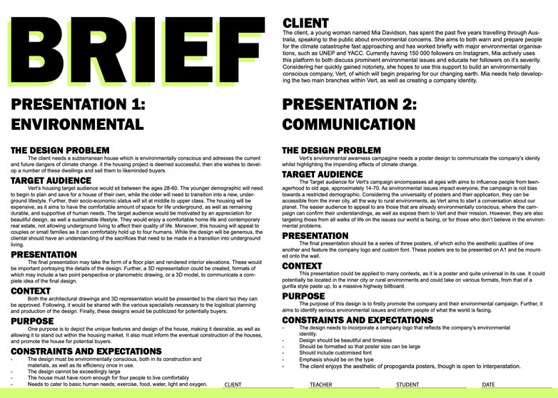 Text outlining a design brief