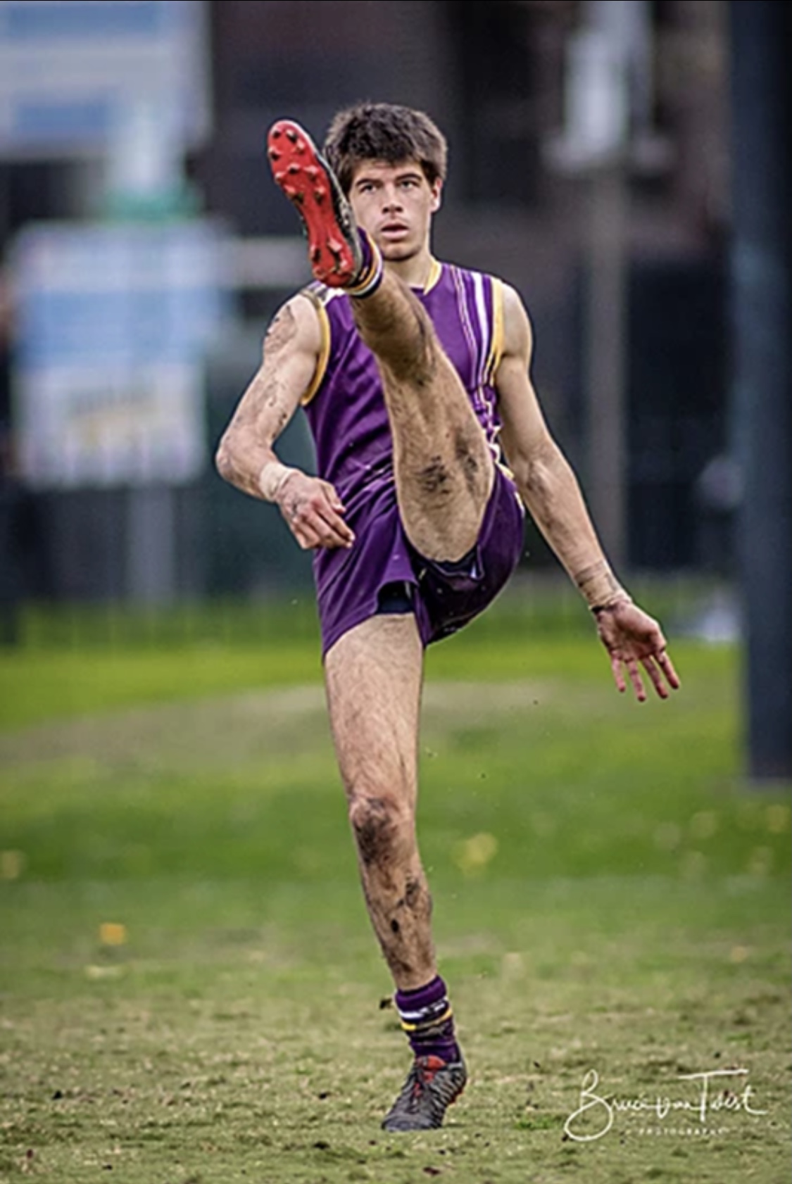 Fraser Rosman plays for the Wesley side in his footy gear