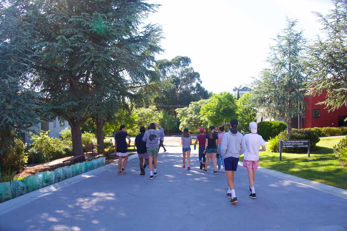 Students walking through the Clunes area