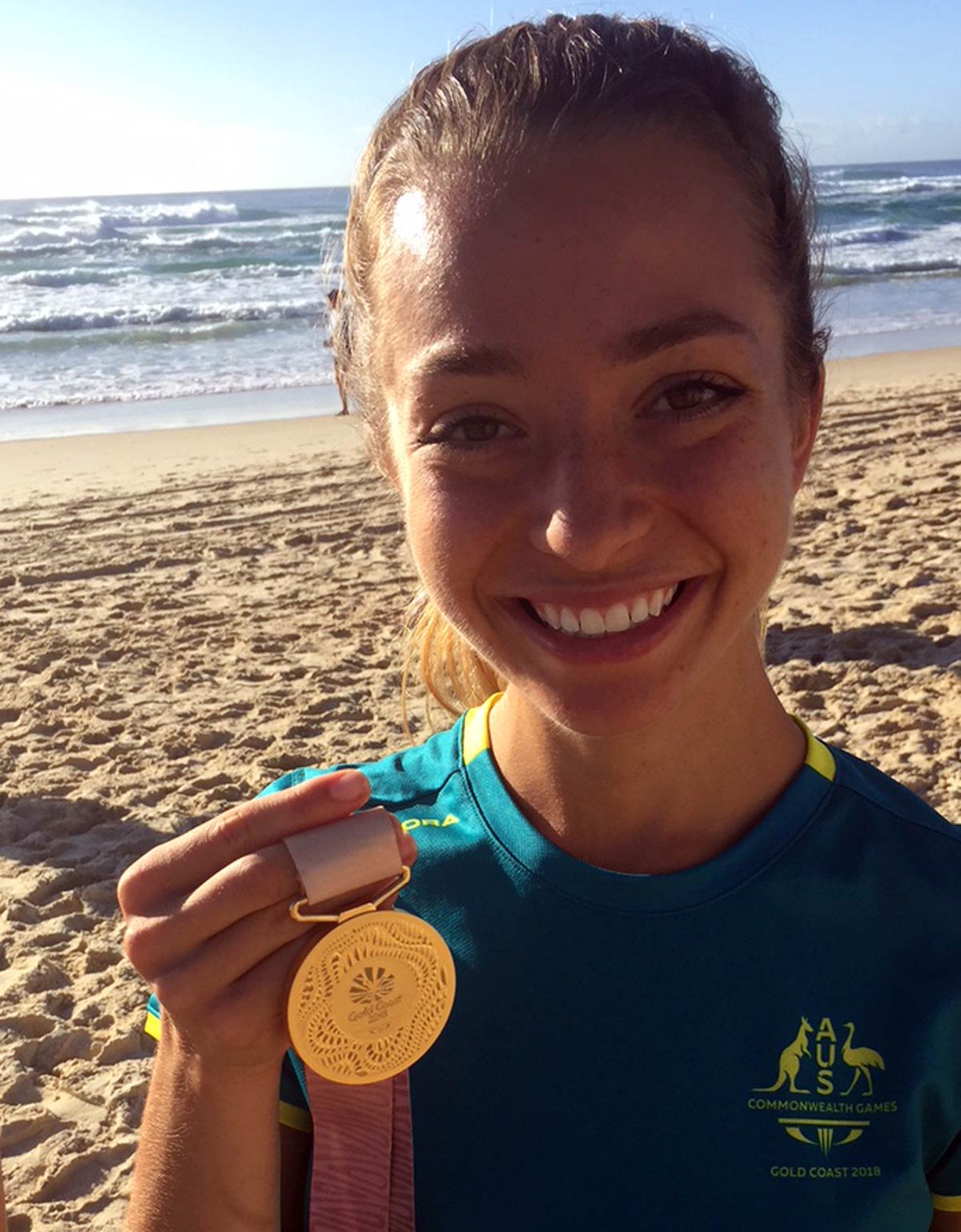 Elite athlete Jemima Montag shows her gold Commonwealth Games medal