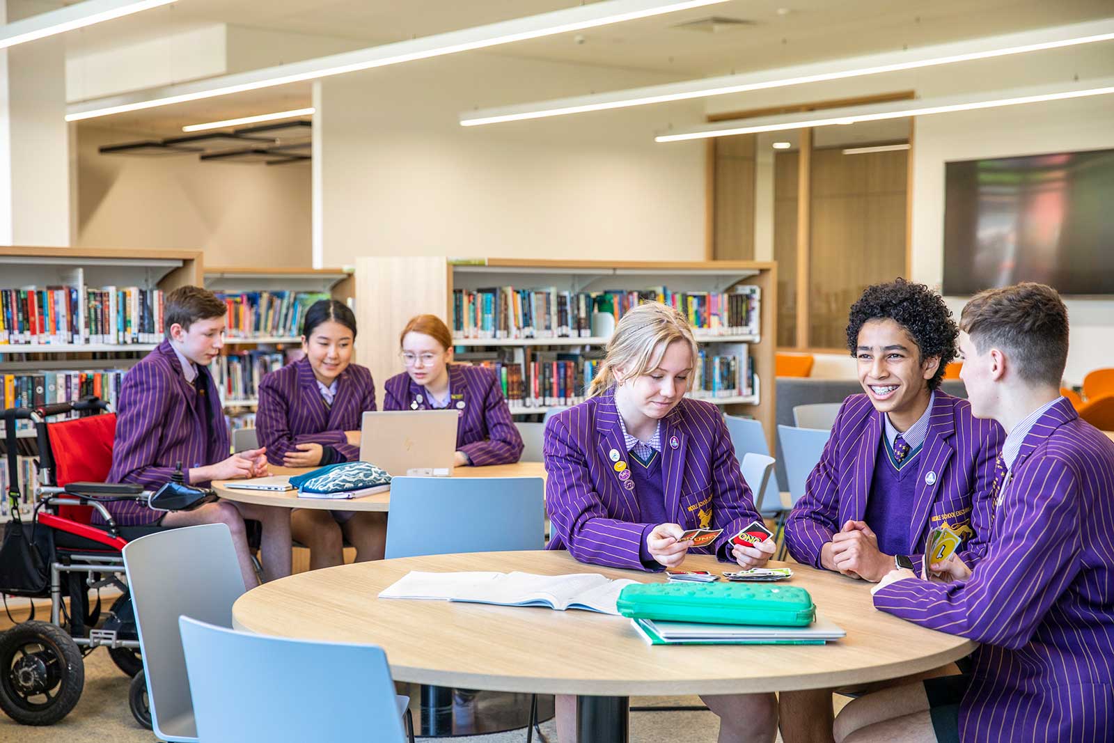 Wesley students studying in library