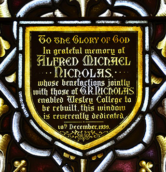 Chapel memorial window dedicated to AM Nicholas