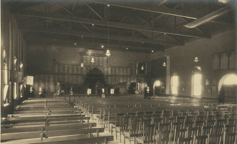 Adamson Hall fitted with electric light