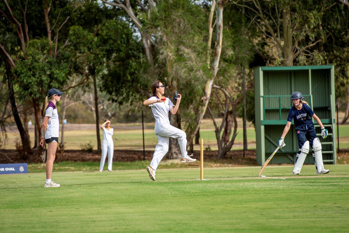 Wesley Girls Firsts Cricket team bowling June 2025