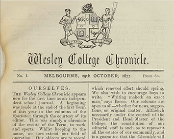 First Edition of the Wesley College Chronicle 1877
