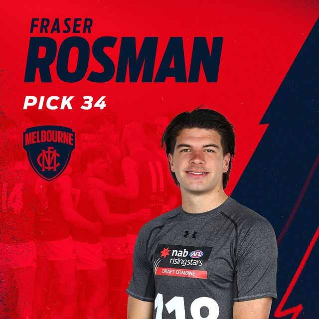 Headshot of Fraser Rosman on a blue and red Demons graphic background