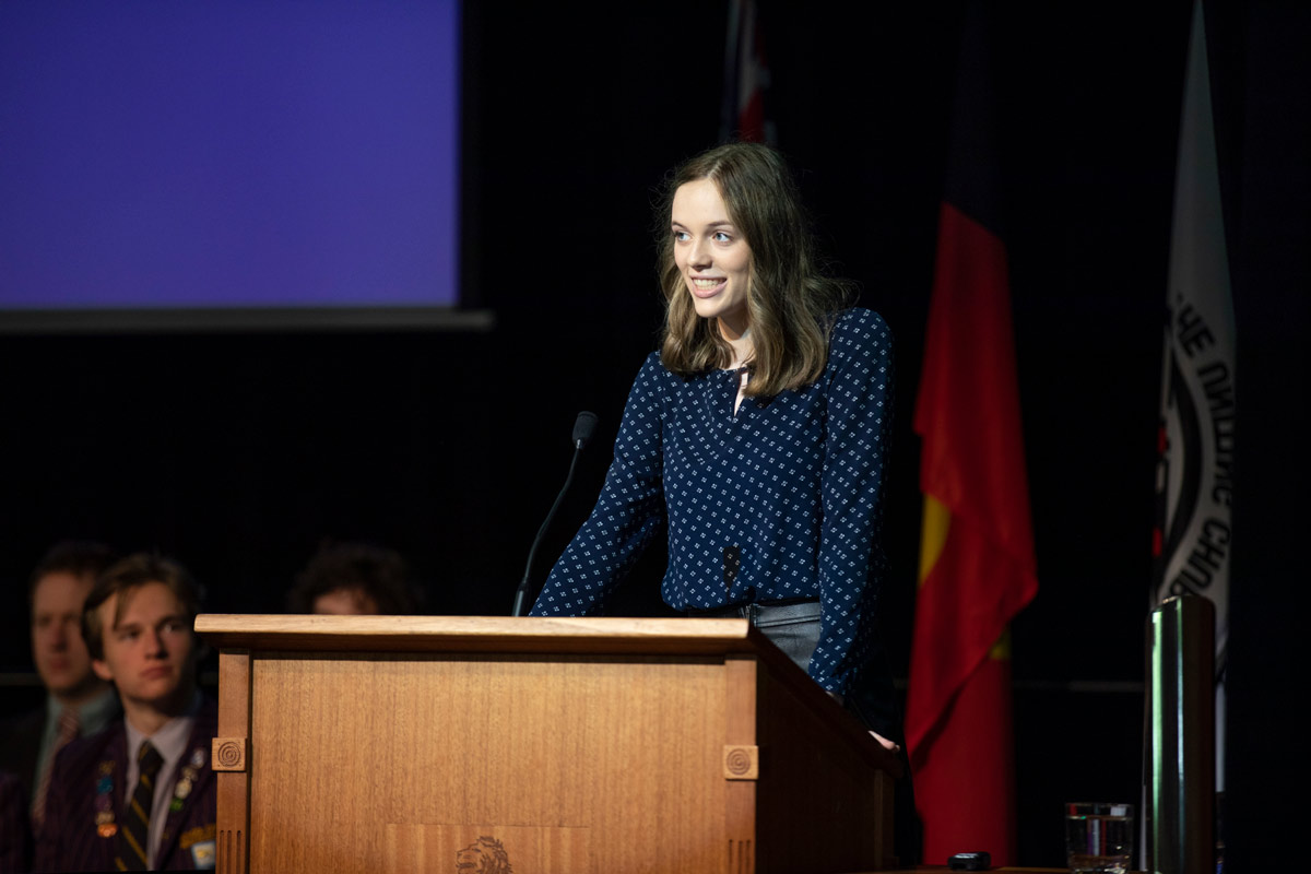 Student at the lectern